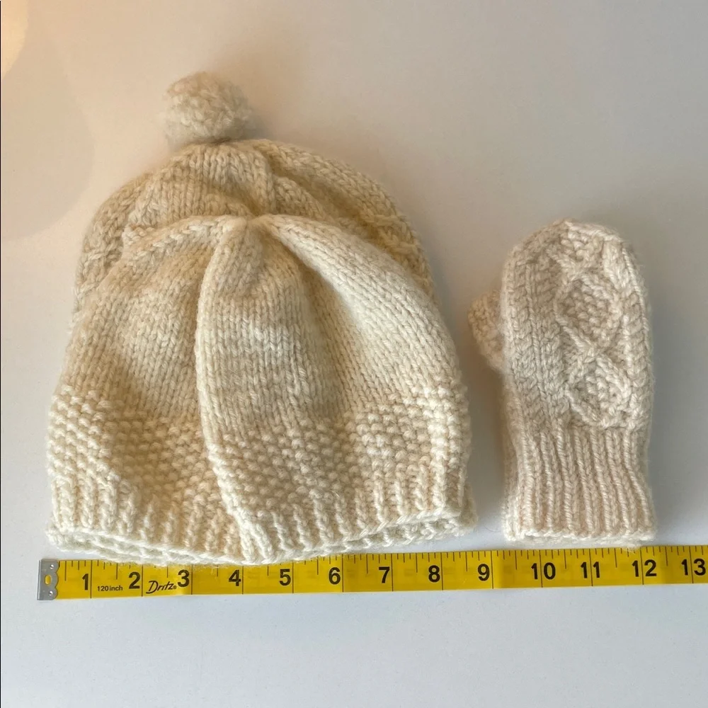 Vintage Cozy Cream Knit Hat and Mittens Set for Kids